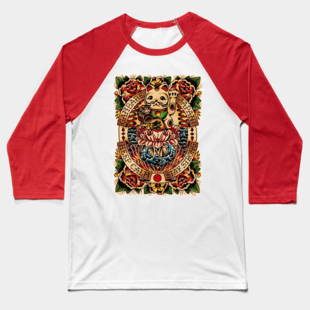 Maneki-neko Baseball T-Shirt by Don Chuck Carvalho